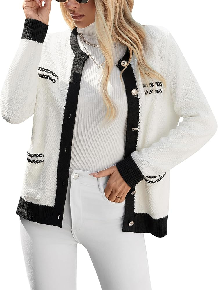 BMJL Womens Cardigan Sweaters Black Button Down Knit Sweaer Jackets Fall Tops 2024 Old Money Clot... | Amazon (US)