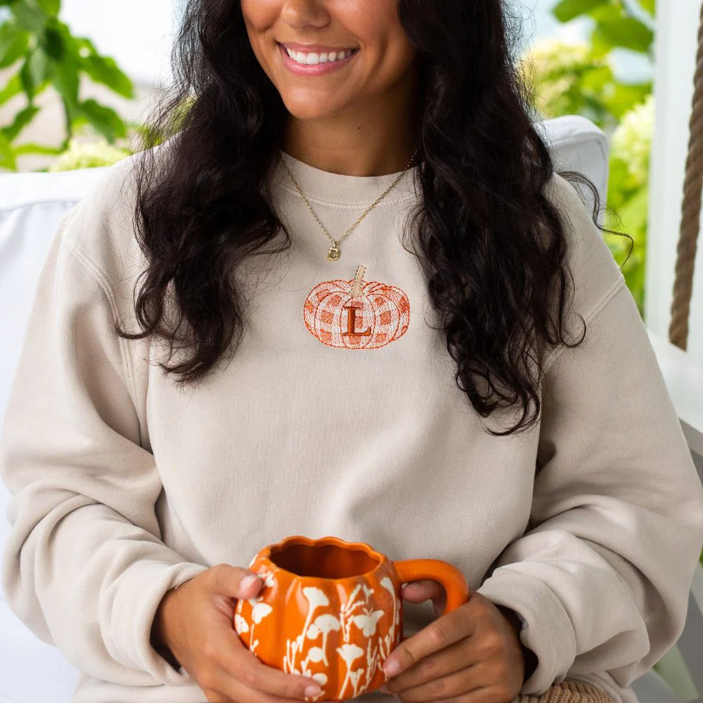 Initialed 'Plaid Pumpkin Perfection' Cozy Crew | United Monograms