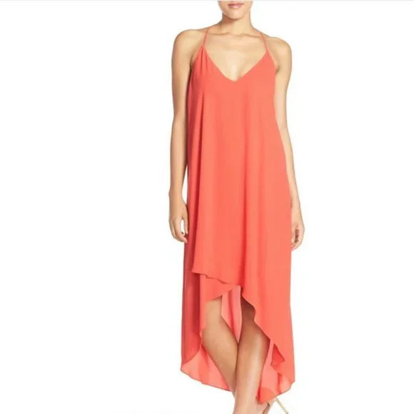 BCBG MAXAZRIA Cressida Racerback Georgette High/Low Maxi Dress Coral S | Poshmark
