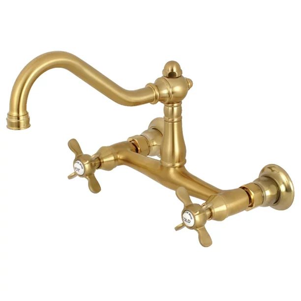 Kingston Brass KS3247BEX 8" Center Wall Mount Bathroom Faucet, Brushed Brass | Walmart (US)