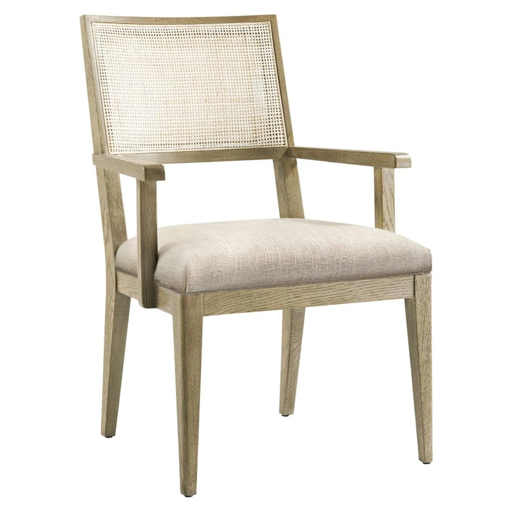 Kaia Beige Performance Cane Dune Brown Oak Dining Arm Chair | Kathy Kuo Home
