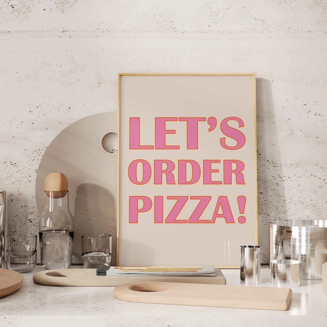 Pizza Print, Pink Orange Colourful Wall Prints, Quote Prints, Retro Pizza Poster, Food Art, Kitch... | Etsy (US)