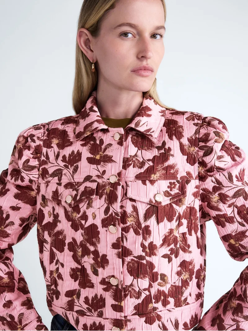 Scoop Women\u2019s and Women's Plus Cropped Trucker Jacket with Puff Sleeves, Sizes XS-4X | Walmart (US)