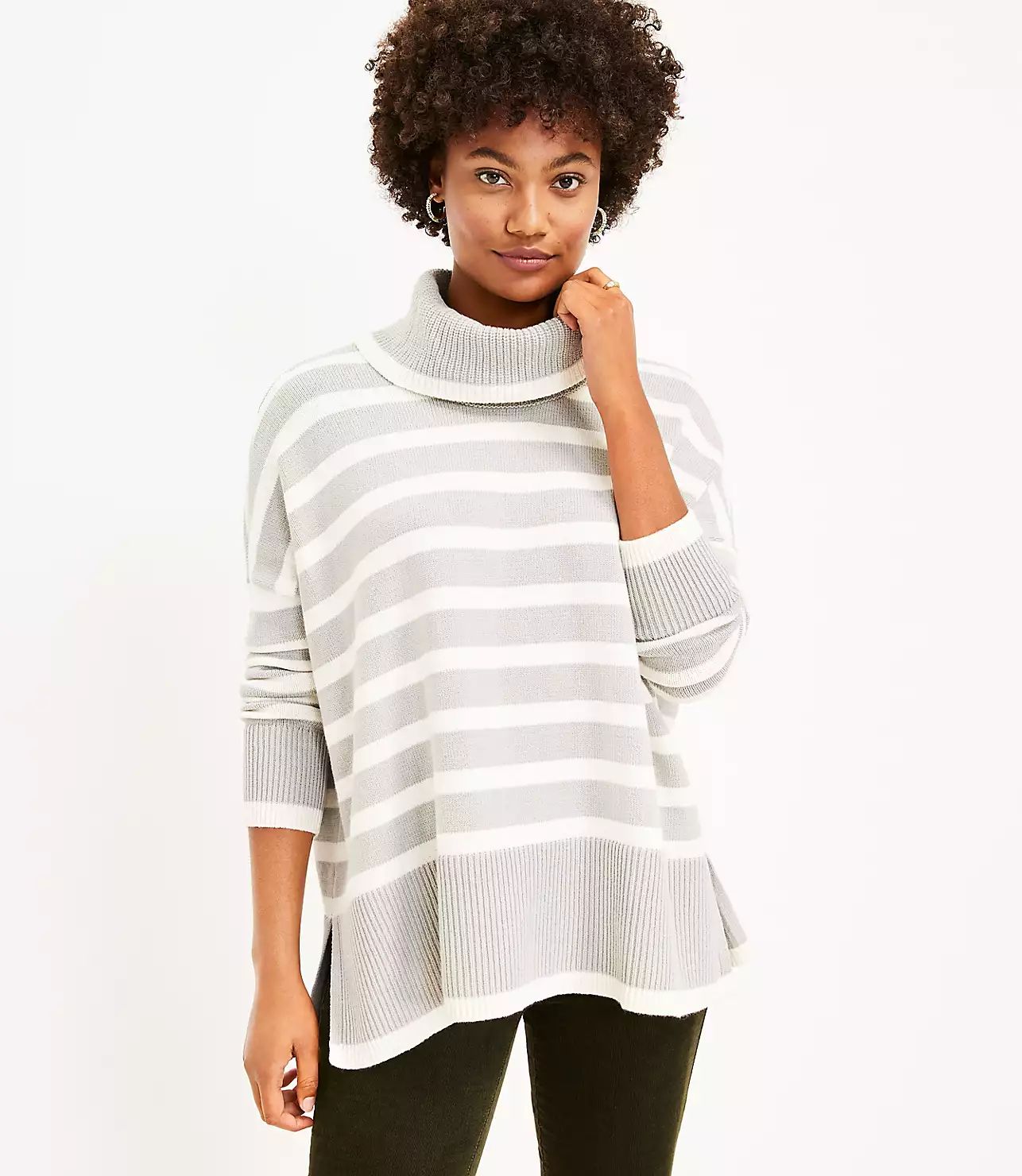 Striped Turtleneck Poncho Sweater | LOFT