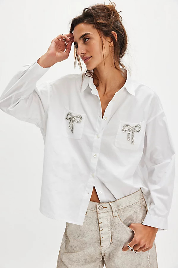 Nigel Preston Embellished Bow Button Down Shirt | Free People (Global - UK&FR Excluded)
