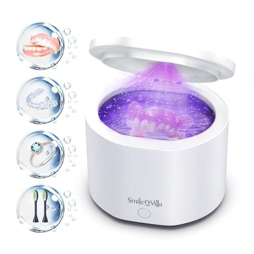 Smile-O-Villa Ultrasonic Retainer & Jewelry Cleaner with UV Light, Professional Sonic Dental Cleaner for Retainers, Invisalign, Dentures, Mouth Guard, Night Guard | Amazon (US)