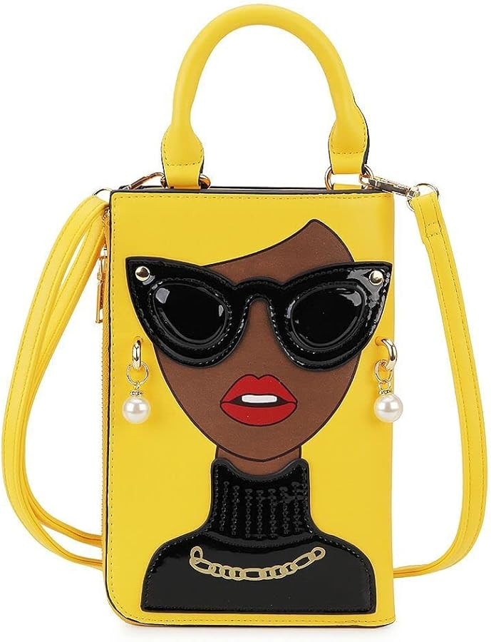 Women Novelty Lady Face Shoulder Bags Funky PU Leather Top Handle Satchel Handbags Clutch Purse f... | Amazon (US)