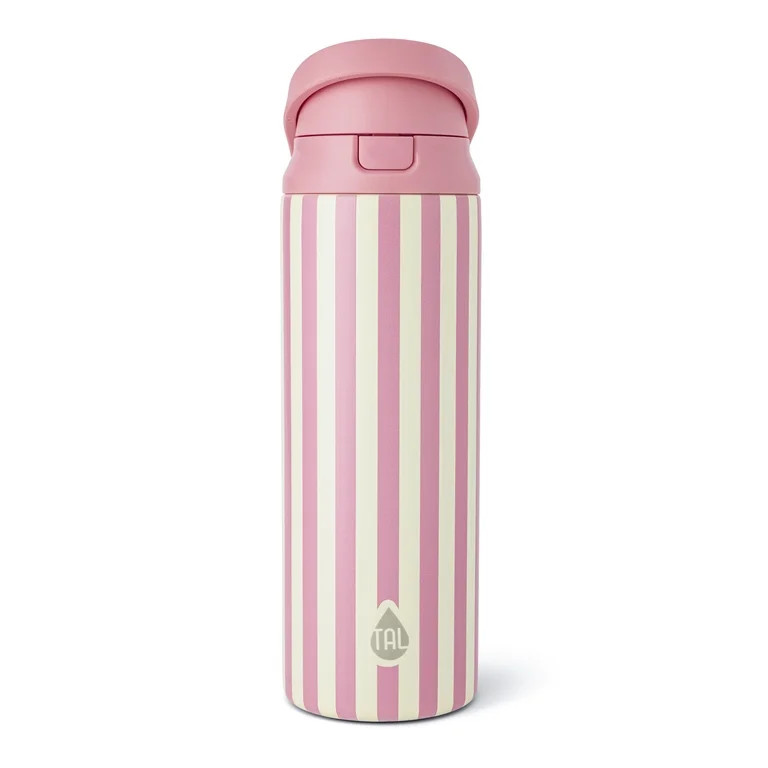 TAL 24oz Stainless Steel 2-in-1 Straw and Chug Water Bottle with Push Lid, Pink Stripes | Walmart (US)
