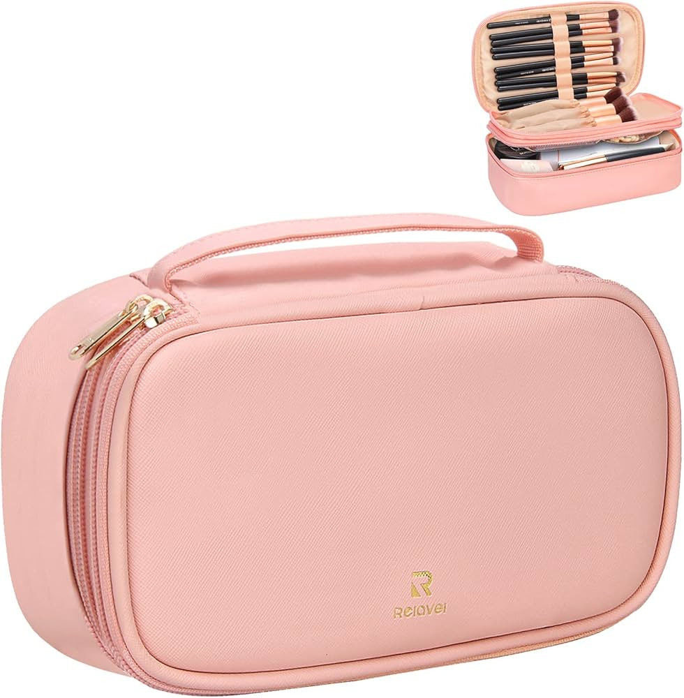 Relavel Makeup Bag, Small Travel Cosmetic Bag for Women, Portable 2 Layer Makeup Brushes Holder B... | Amazon (US)