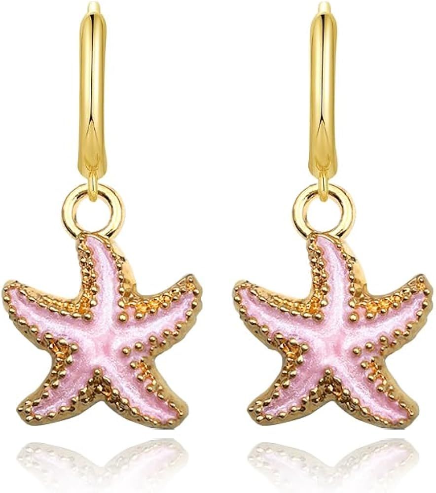 Eioi & Lmnm Dainty Starfish Dangle Hoop Earrings for Women, Small Pink Starfish Earrings, Starfis... | Amazon (US)