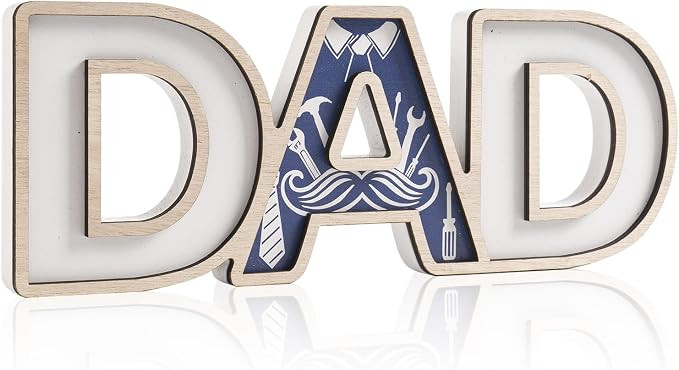 Fathers Day Table Decorations, 4.1"×11.8" Wooden Blue White Dad Sign, Father Birthday Gift from ... | Amazon (US)