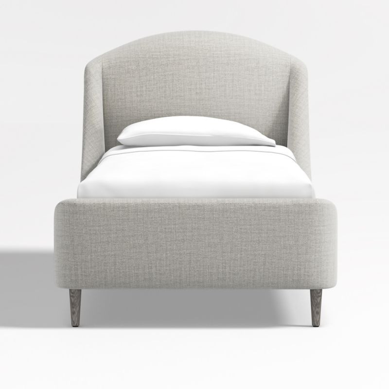 Lafayette Weave Mist Grey Upholstered Twin Bed Frame + Reviews | Crate & Barrel | Crate & Barrel