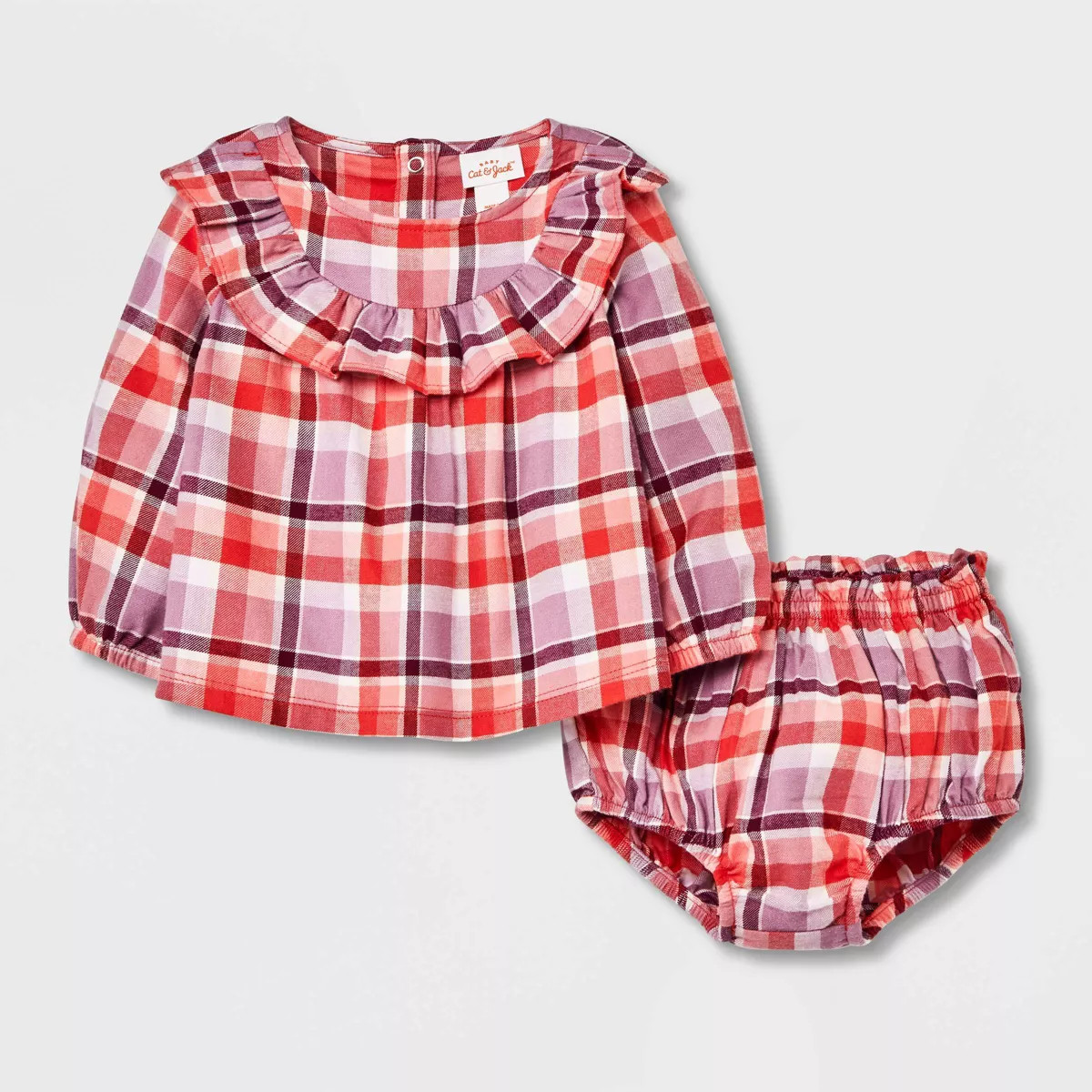 Baby Girls' Ruffle Plaid Top & Bottom Set - Cat & Jack™ Orange | Target