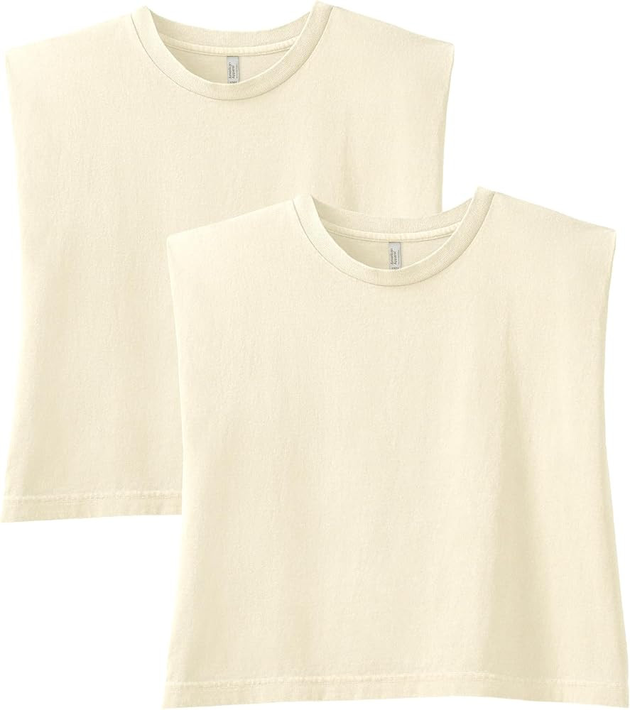American Apparel Women's Heavyweight Cotton Boxy Cropped Garment Dyed Muscle Style G307GD Muscle ... | Amazon (US)