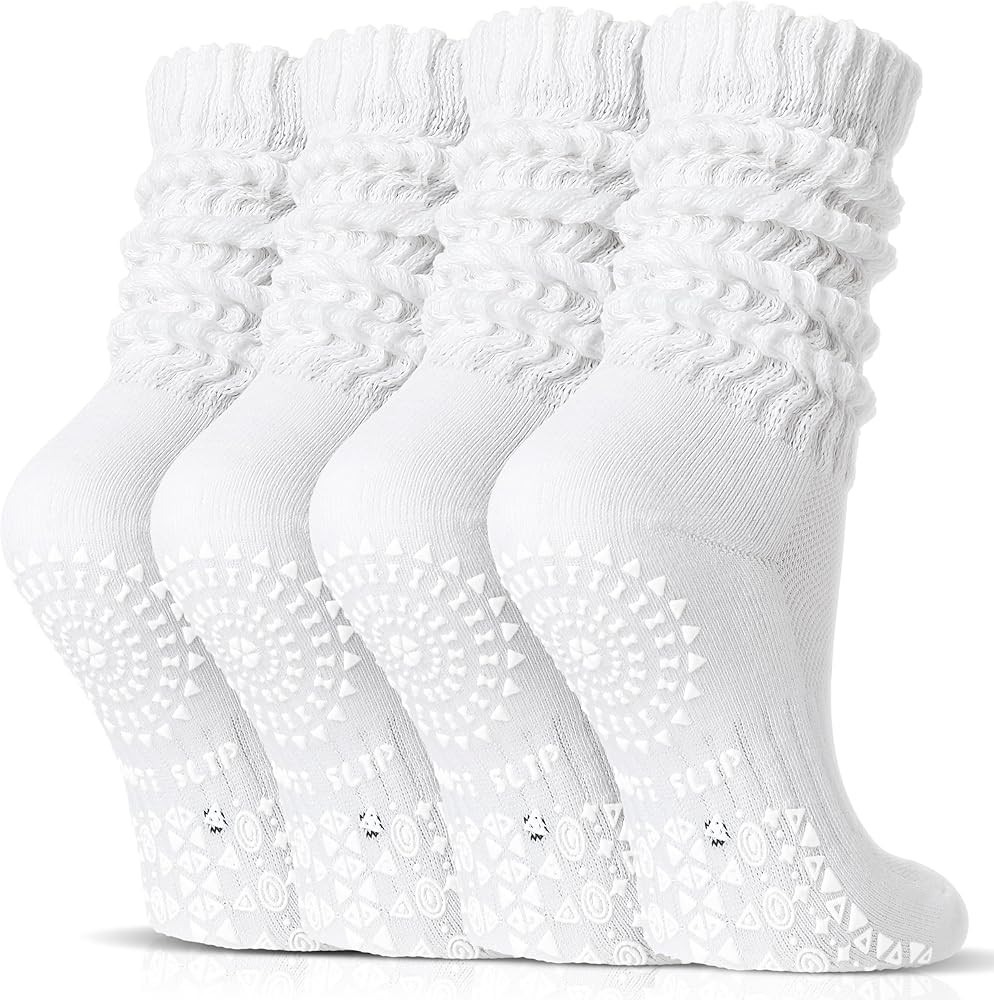 Sandsuced Pilates Slouch Socks with Grips Non Slip Yoga Socks Winter Warm Cozy Scrunch Boot Crew ... | Amazon (US)