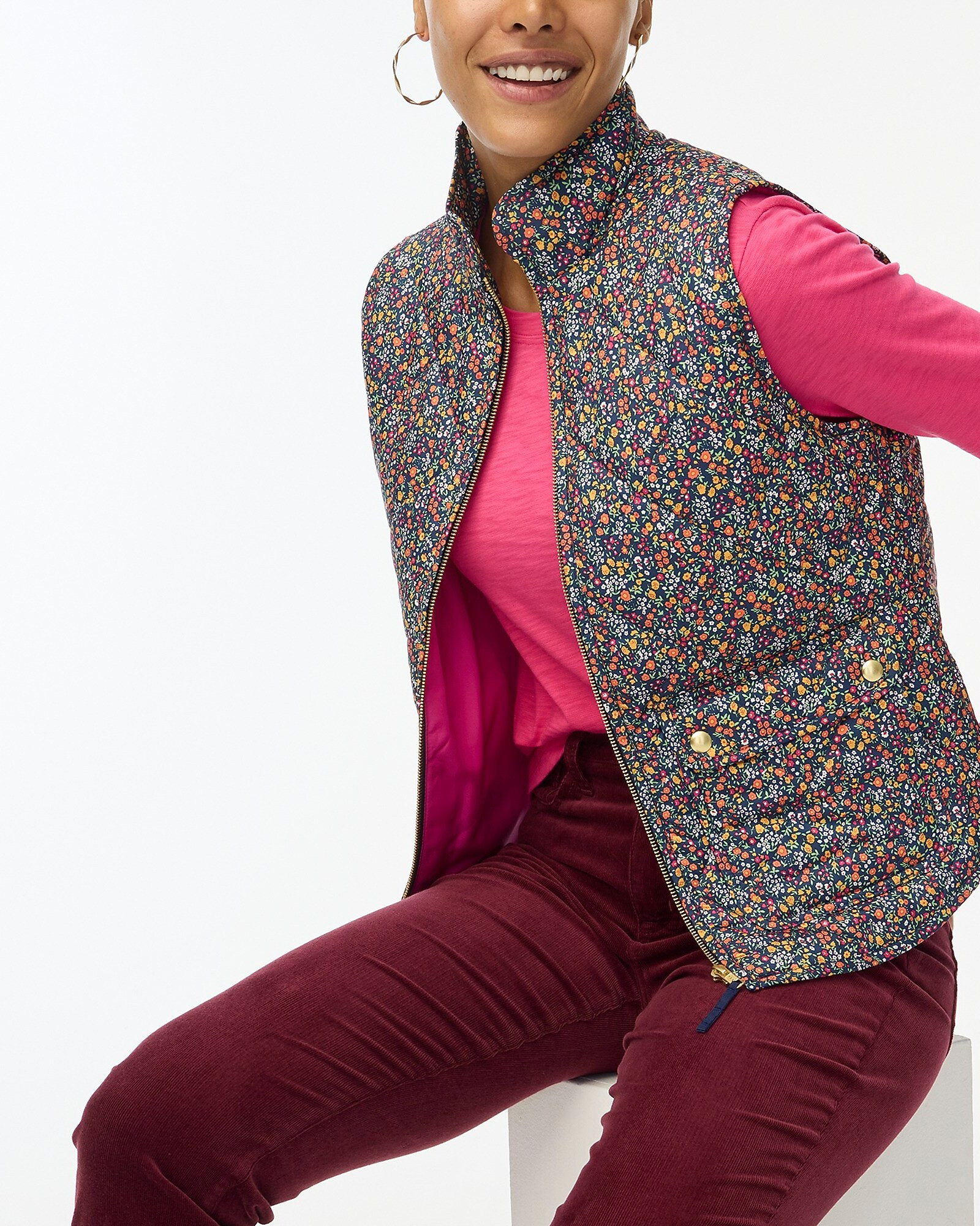 Printed puffer vest with snap pockets | J.Crew Factory