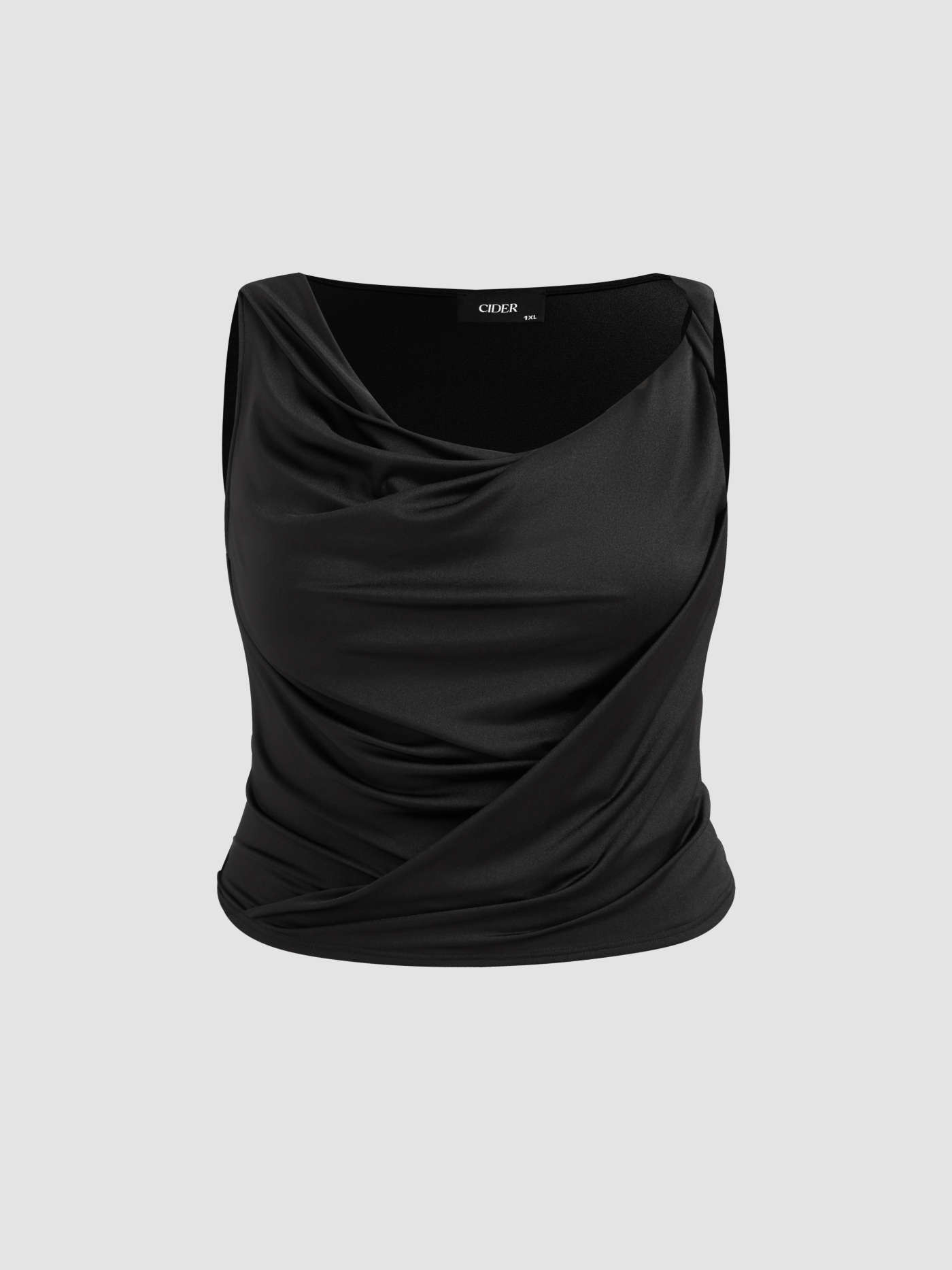 Jersey Solid Cowl Neck Ruched Tank Top Curve & Plus For Daily Casual Work | Cider