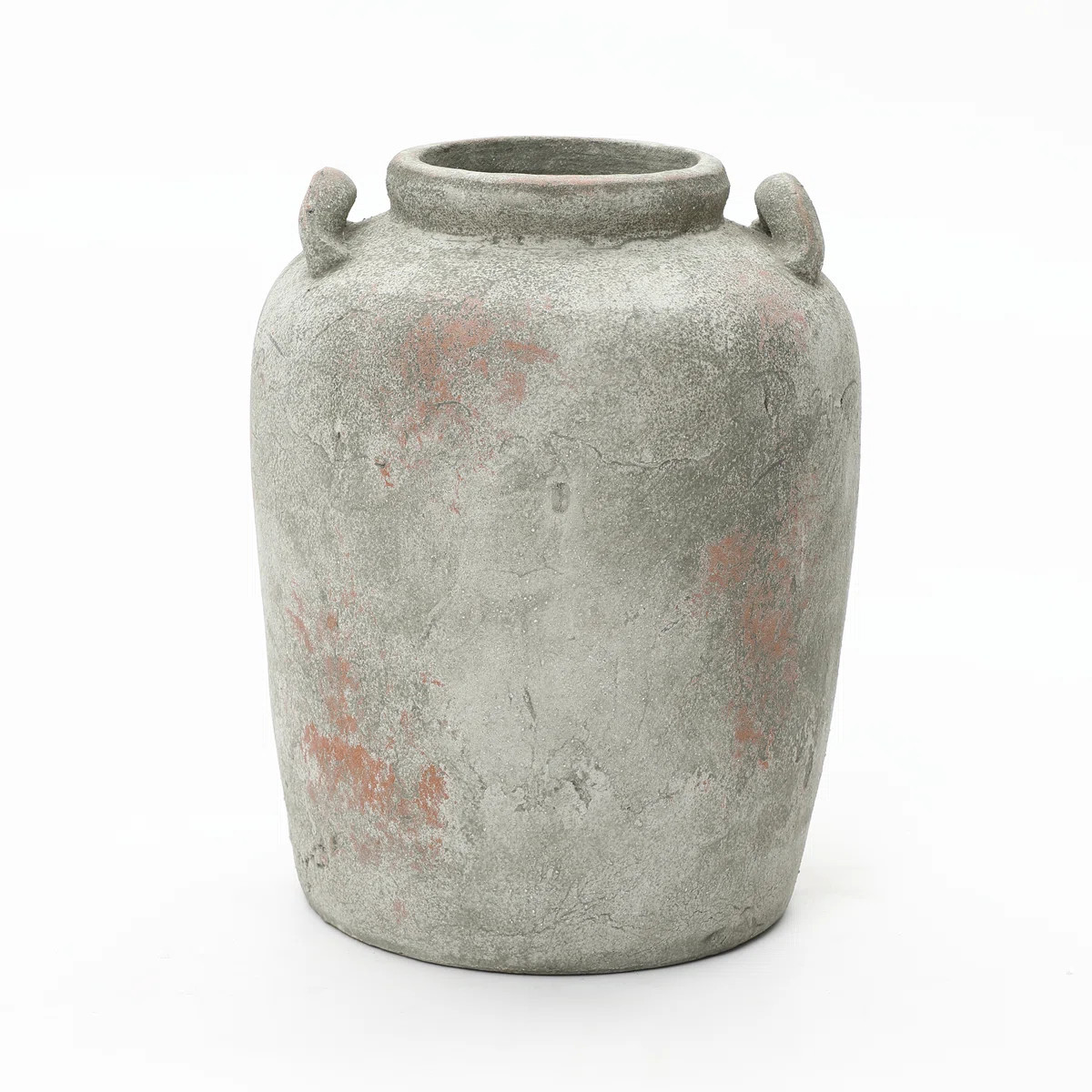 Rustic Old-World Gray & Brown 13.4-Inch Tall Round Terracotta Vase with Handles | Wayfair North America
