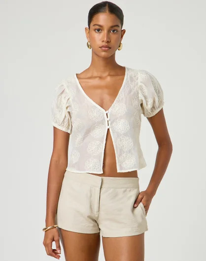 Puff Sleeve Embroidered Top | Glassons (Australia)