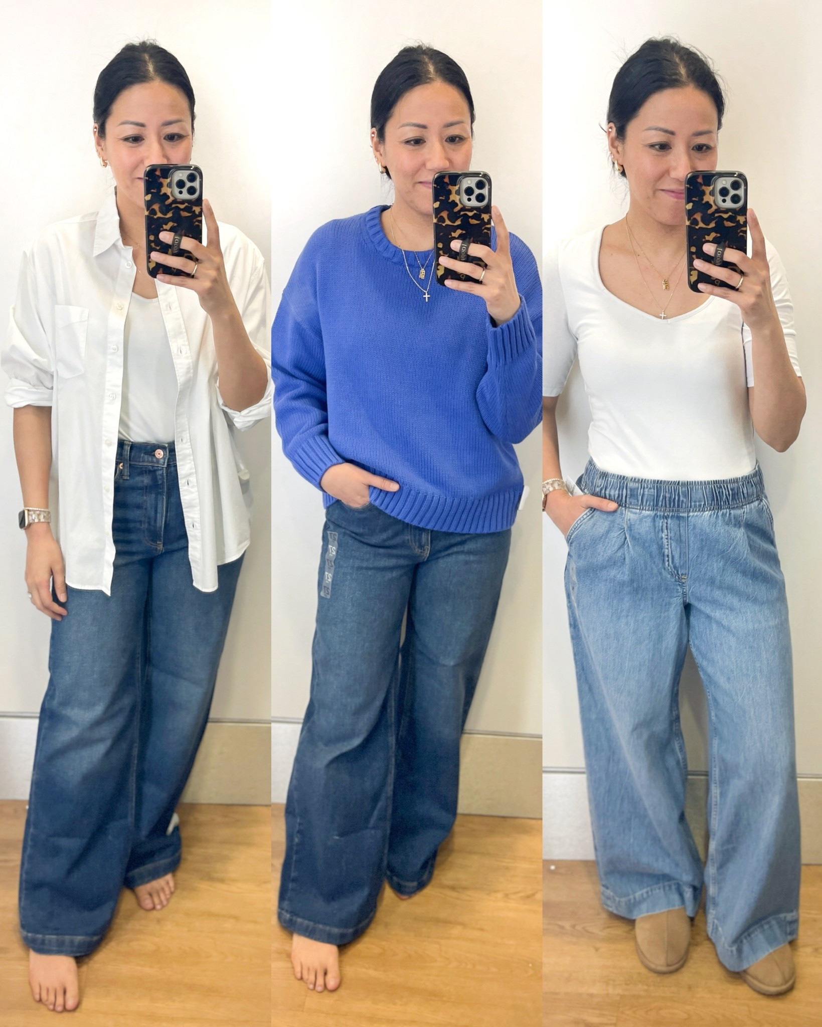 Size XS white button down
Size small bodysuit (older from Old Navy)
Size 26 jeans (left), 27 (center), small (right); I prefer the fit of size 27 jeans. Size XS would probably also fit on the pull-on jeans
Size small sweater

Gap jeans
Gap spring fashion


#LTKSaleAlert #LTKSeasonal #LTKFindsUnder100