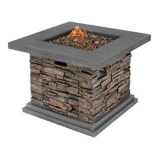Home Decorators Collection 34 in. x 24 in. Envirostone Propane Gas Brown Fire Pit with Lava Rocks... | The Home Depot