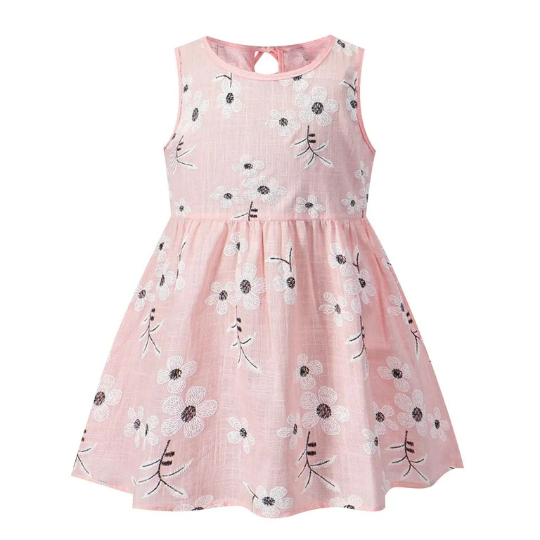 Cethrio Kids Girls Sundresses, Sleeveless Birthday Cotton Floral Print Summer Dresses Pink Size 7... | Walmart (US)