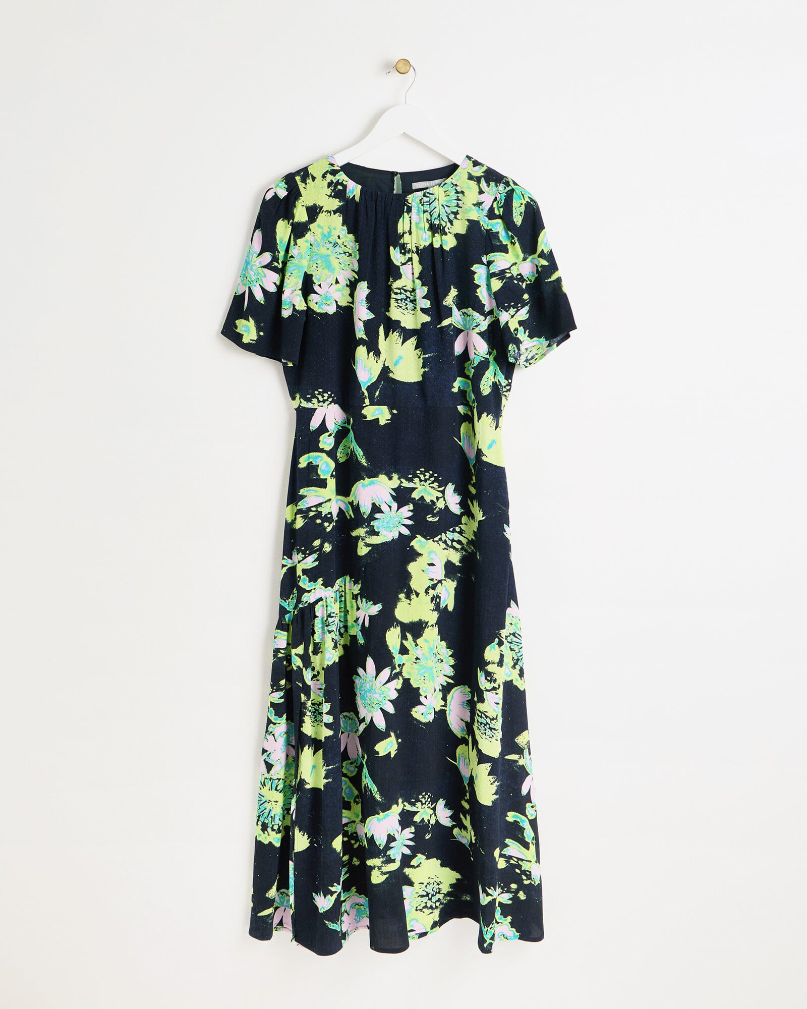 Black Botanical Print Round Neck Midi Dress | Oliver Bonas | Oliver Bonas (Global)