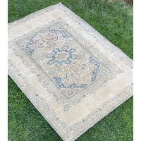 9'x6'4"" Feet, Antique Persian Blue & Beige Area Rug, Vintage Carpets, House Decoration Home Living Room Free Shiping, Oushak | Etsy (US)