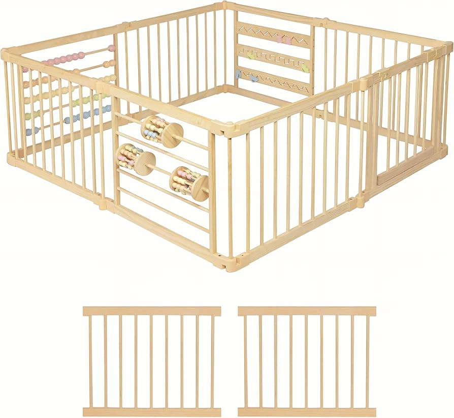 Wooden Playpen Extra Large for Toddlers and Babies - (8/10) Wood Playpen Panels - Foldable plaype... | Amazon (US)