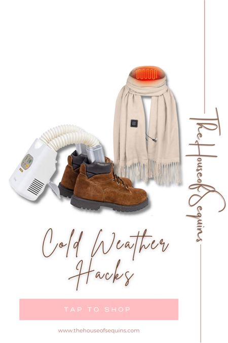 Cold weather hacks: shoe warmer and dryer, and heated scarf. #thehouseofsequins #houseofsequins #lifehacks #winter #sneakers #boots #outfitideas #skiing #snowboarding 