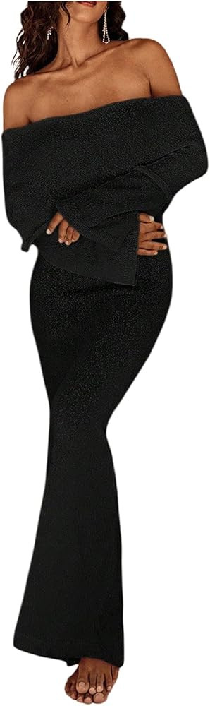 SOLY HUX Women's Off The Shoulder Long Sleeve Sweater Dress Party Formal Bodycon Maxi Dresses | Amazon (US)