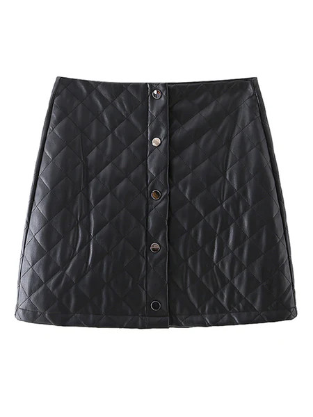 'Madison' Quilted Faux Leather Button Front Skirt | Goodnight Macaroon