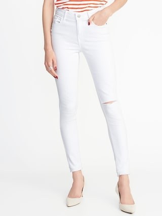 Mid-Rise Distressed Rockstar White Jeans for Women | Old Navy US