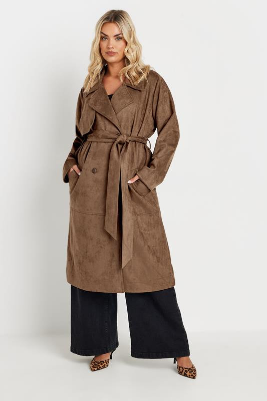 YOURS Plus Size Brown Faux Suede Trench Coat | Yours Clothing UK
