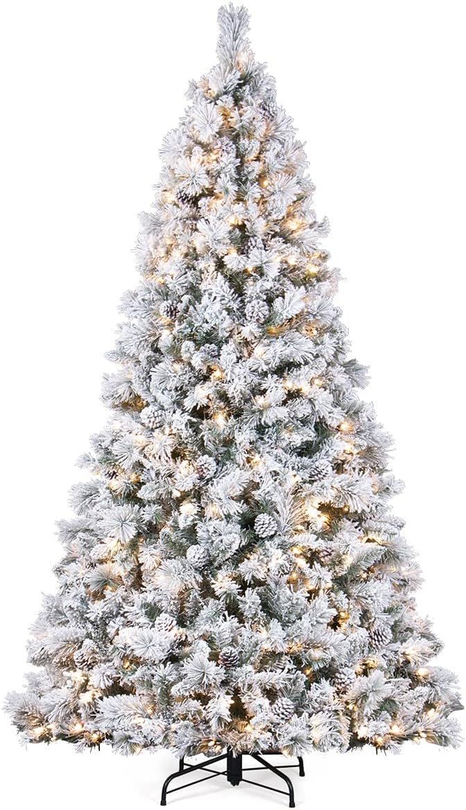 ANOTHERME 7.5ft Pre-lit Christmas Tree Snow Flocked, Feel Real, 500 Warm Lights, Pinecones Hinged... | Amazon (US)