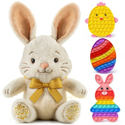 Easter Pop It & Plush Bunny Toy Set, Bunny, Chicken & Egg Bubble Pop Fidget Toys with Easter Baby Plush Bunny with Bow,  Easter Gift Toys for Kids 3+ | Target