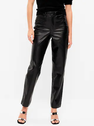 High-Waisted Faux-Leather Pixie Straight Pants | Old Navy (US)