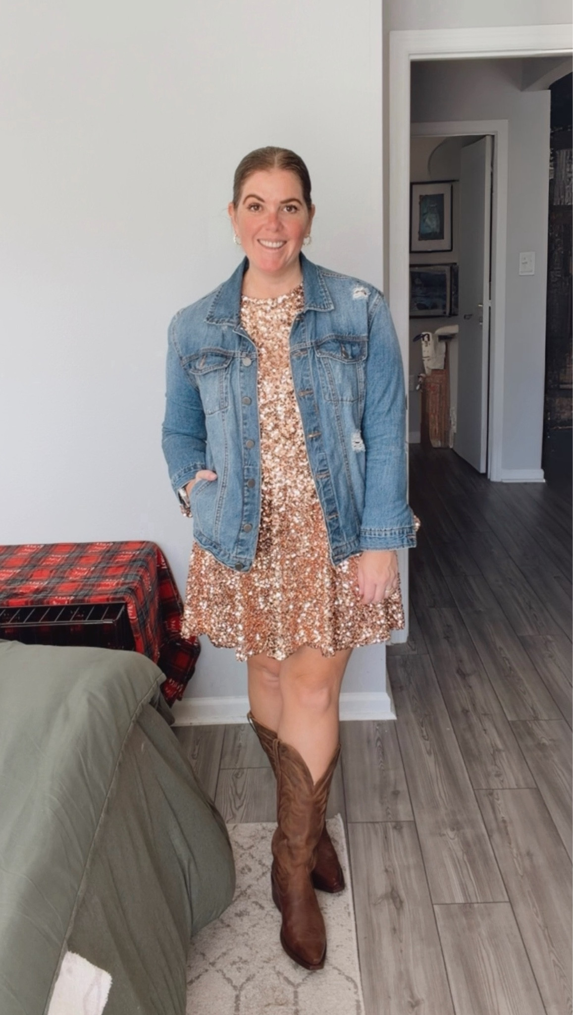 A little sparkle, cowgirl boots and a denim jacket is a win in my book! Wore this look to my work holiday party and it was a 10/10! The dress is old, but I will link a couple that are similar! 

#LTKHoliday #LTKSeasonal #LTKootd