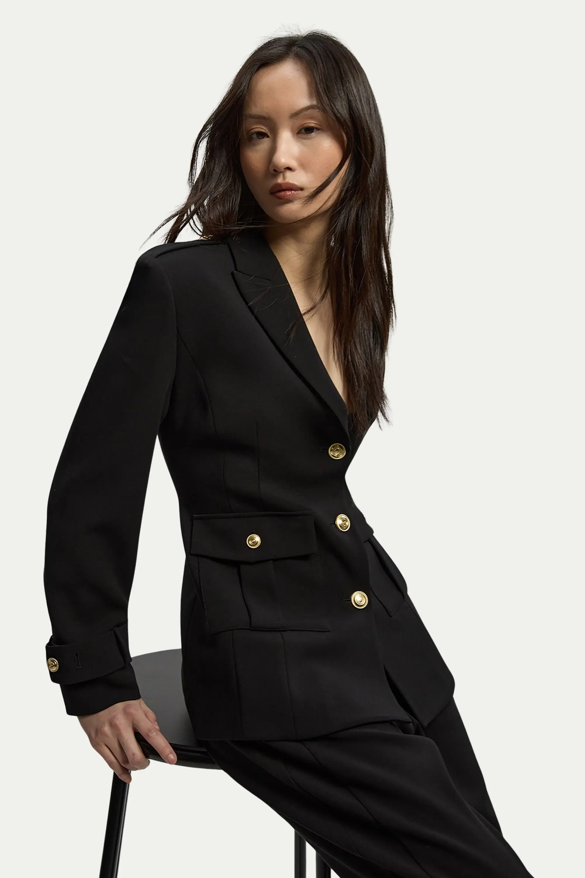 Karen Millen Military Single Breasted Blazer in Black at Nordstrom, Size 10 | Nordstrom