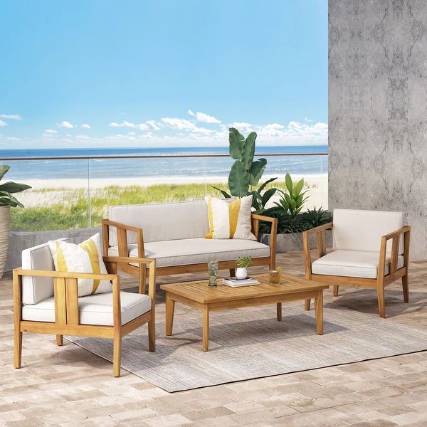 Nicholson Outdoor 4 Seater Acacia Wood Chat Set by Christopher Knight Home | Bed Bath & Beyond