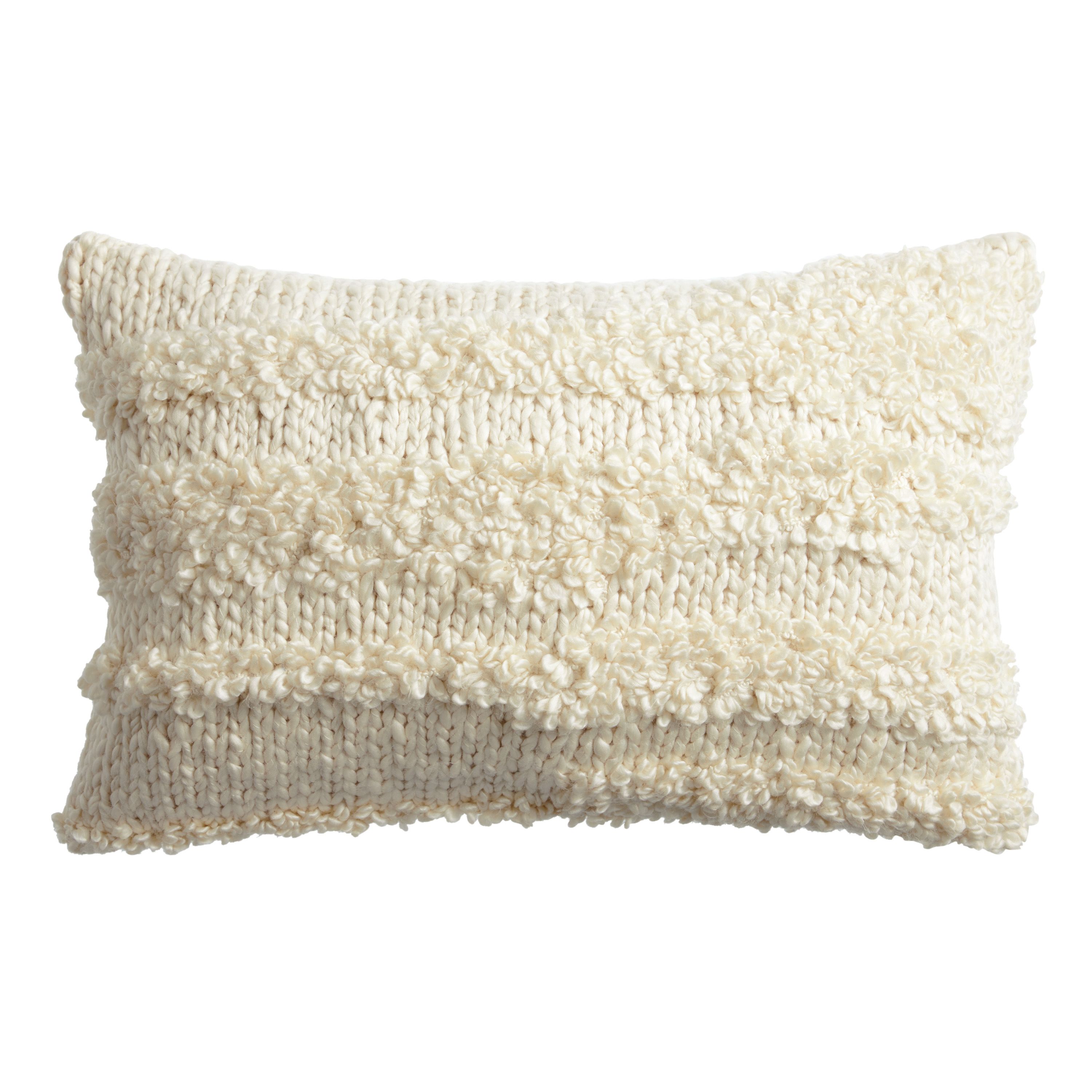 Ivory Hand Knit Popcorn Lumbar Pillow - World Market | World Market