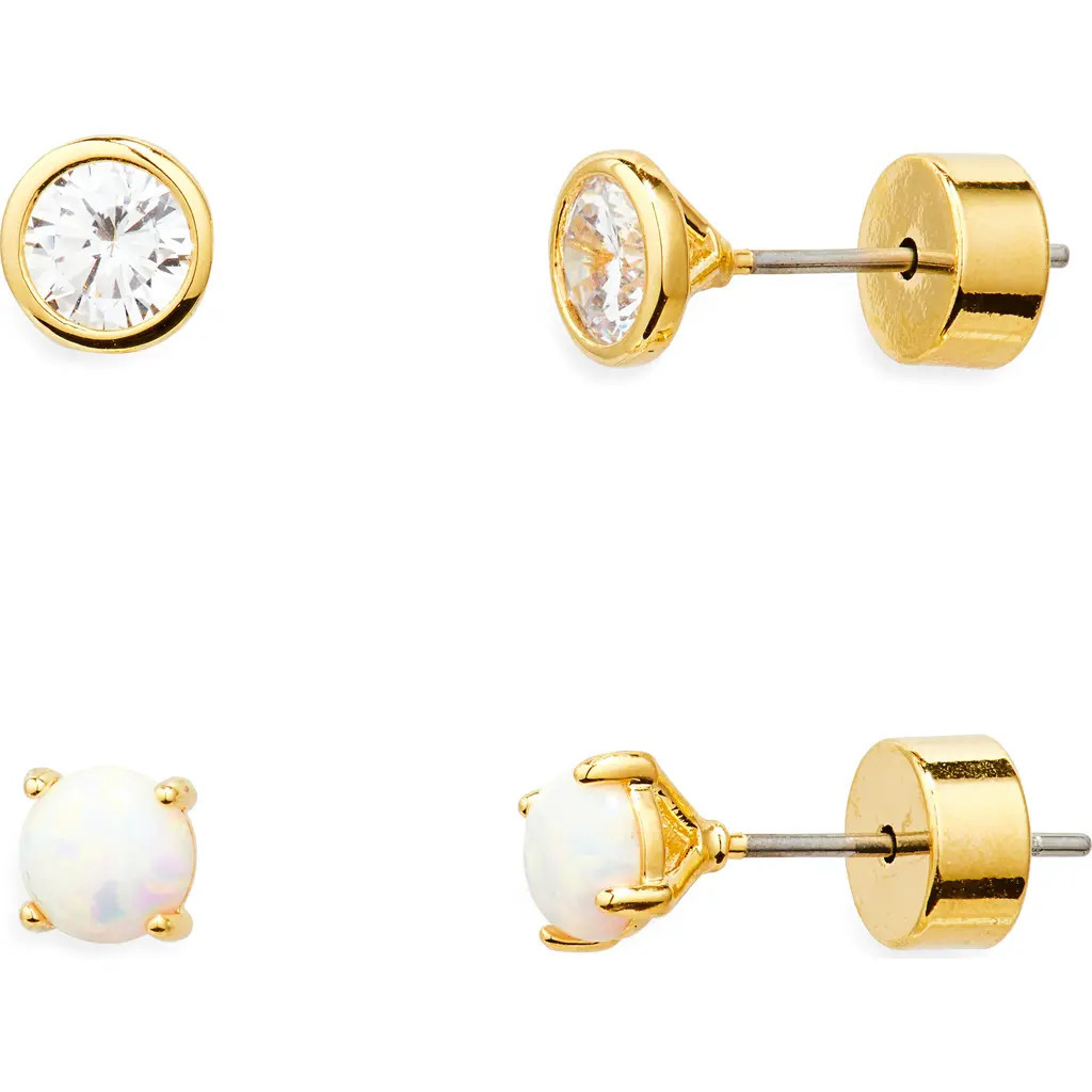 Nordstrom Set of 2 Demi Fine Stud Earrings in Clear- Opal- Gold at Nordstrom | Nordstrom