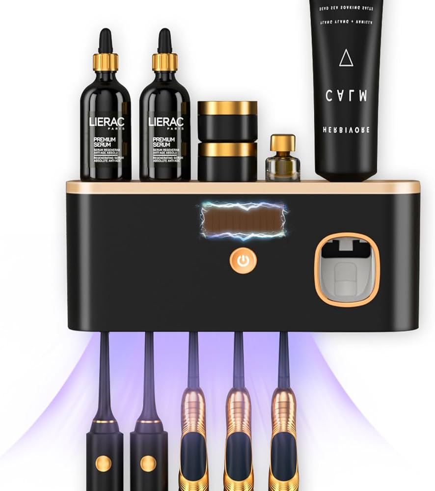 Toothbrush Holders for Bathrooms with UV Toothbrush Sanitizer, Toothbrush Holder Wall Mounted wit... | Amazon (US)