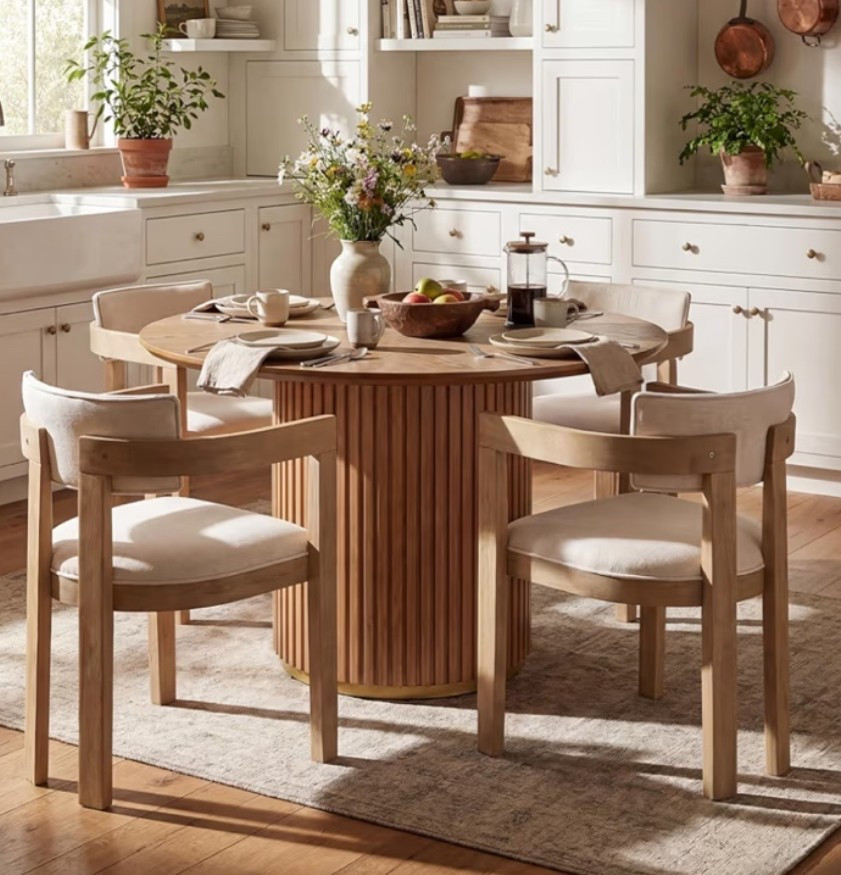 Modern round dining set for a clean, elevated dining room refresh. ✨ The compact 5-piece design gives you a full table and four chairs without overwhelming the space, making it perfect for apartments, breakfast nooks, kitchens, small dining rooms, or cozy everyday meals at home. 

Add this to your cart now if you want your dining area to feel more finished, modern, and easy to gather around. 🌿

#LTKfoodie #LTKHome #LTKU
