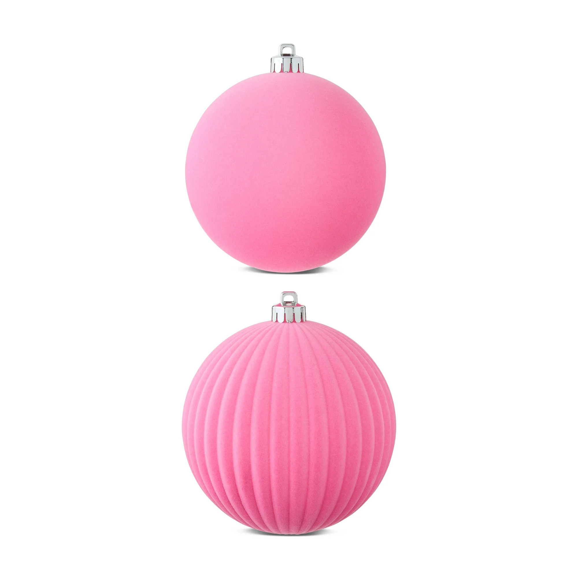 2 Count Pink Flocked Jumbo Shatterproof Christmas Ornaments, 5.9", by Holiday Time | Walmart (US)