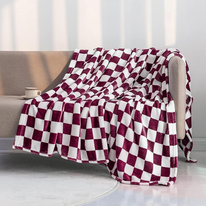LOMAO Throw Blankets Flannel Blanket with Checkerboard Grid Pattern Soft Throw Blanket for Couch,... | Amazon (US)