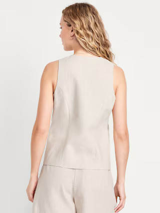 Linen-Blend Button-Front Vest | Old Navy (US)