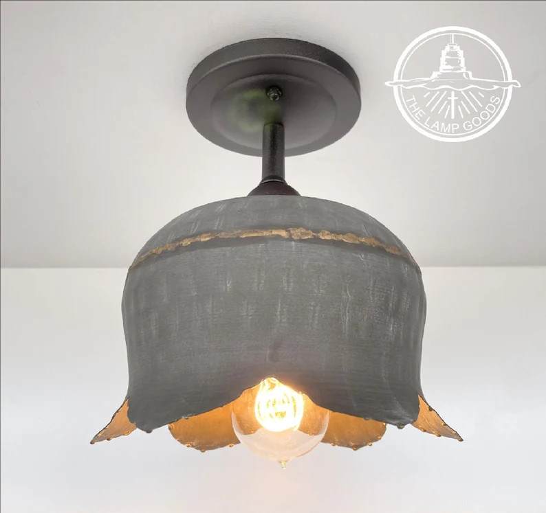 Lotus Collection Ceiling Light of Galvanized Metal - Rustic Lighting Fixture Farmhouse Chandelier... | Etsy (Global)