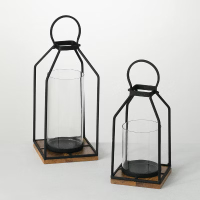 Sullivans Set Of 2 Lantern Iron & Glass Candle Holders 12.75"H & 13.5"H Black | Target