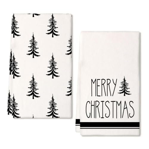 ARKENY Christmas Kitchen Towels Set of 2,Black Xmas Tree Dish Towels 18x26 Inch,Hoilday Farmhouse Home Decoration AD101 | Amazon (US)